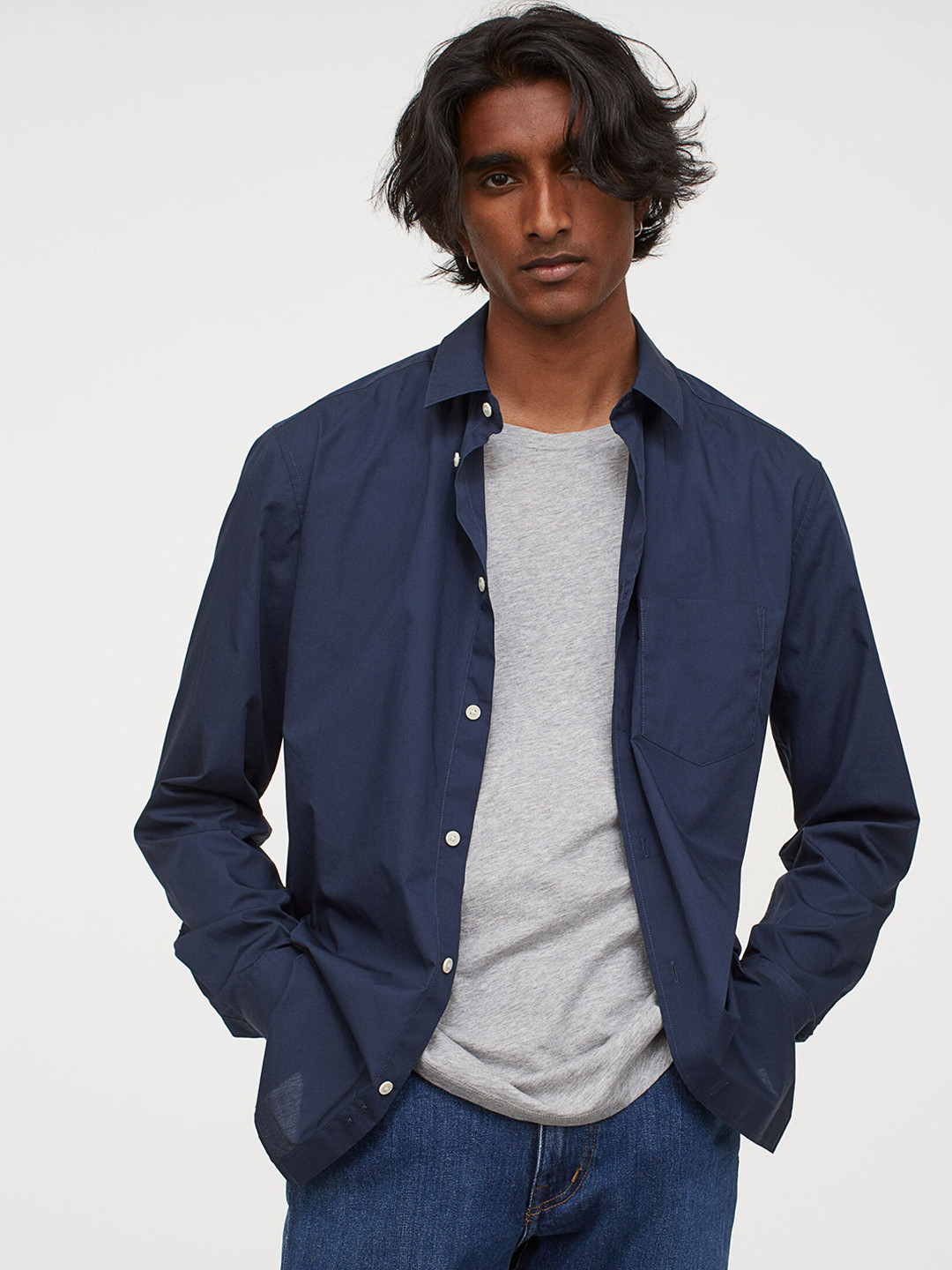 Buy H&M Men Navy Blue Premium Cotton Shirt Shirts for Men 12291770