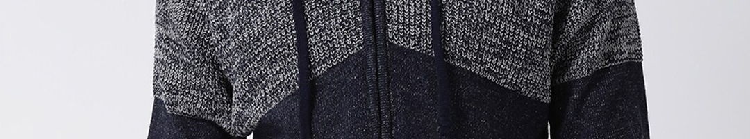 Buy Club York Men Navy Blue & Grey Colourblocked Front Open Sweater ...