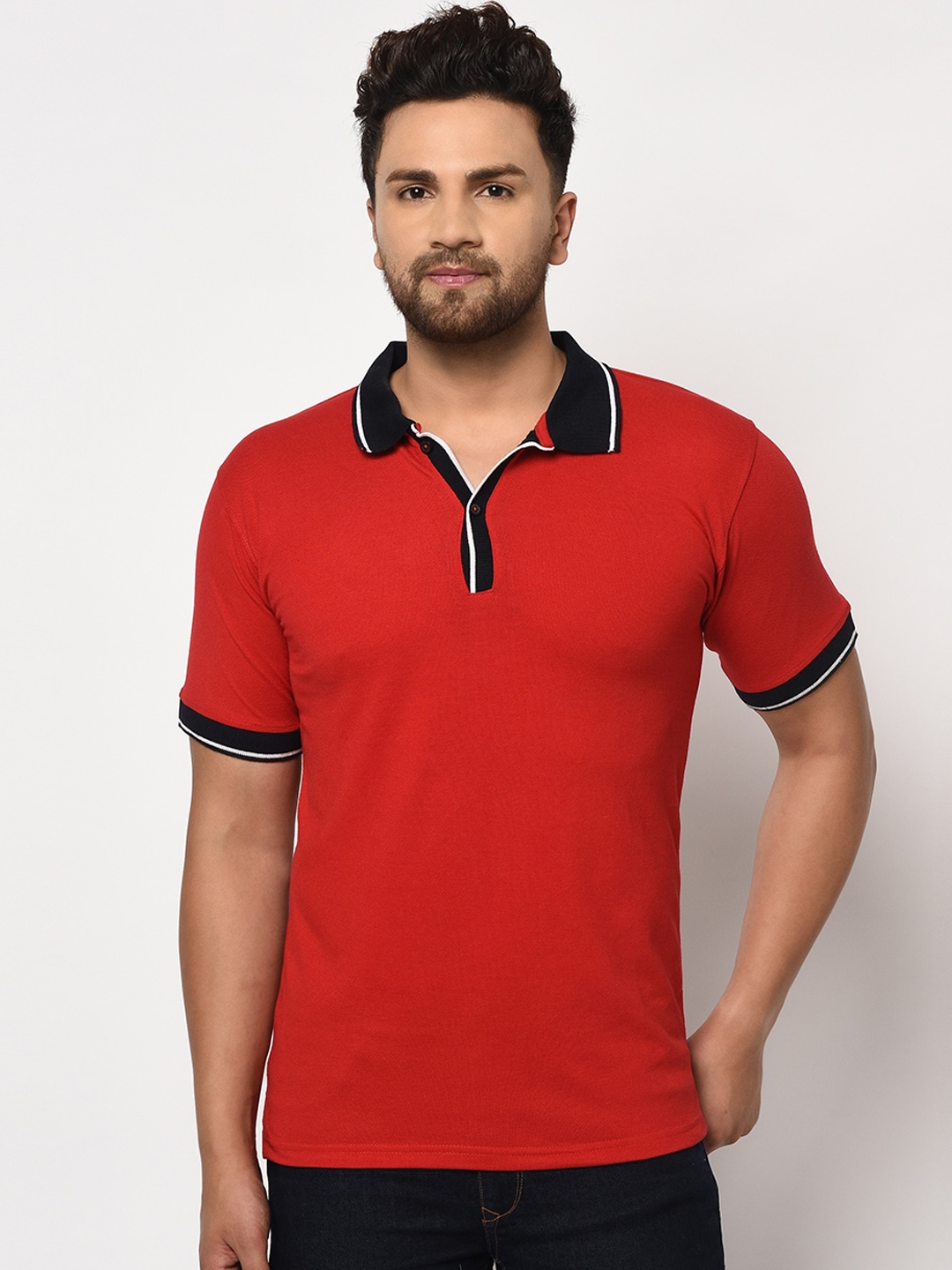 Buy ELEGANCE Men Red Solid Polo Collar T Shirt - Tshirts for Men ...