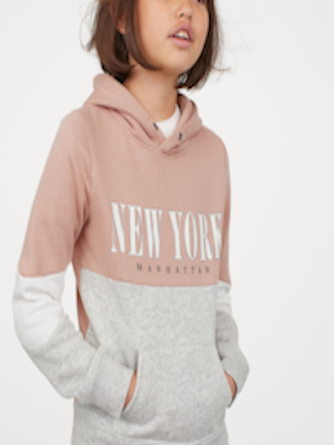 Buy H&M Girls Grey Melange & Old Rose Pink Printed Hoodie - Sweatshirts ...