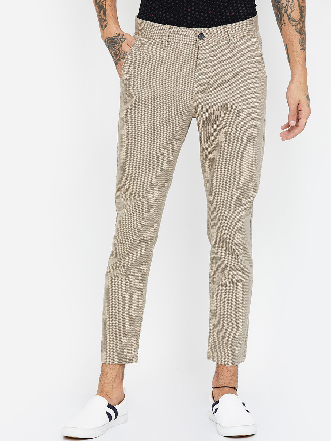 Buy CODE By Lifestyle Men Beige Slim Fit Solid Regular Trousers