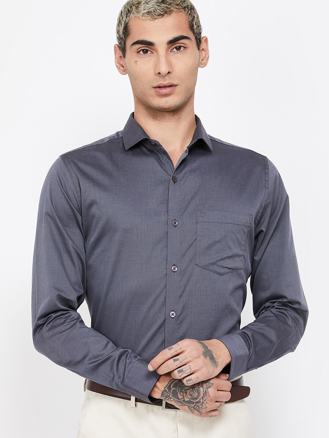 Men's Charcoal Solid Slim Fit Shirt