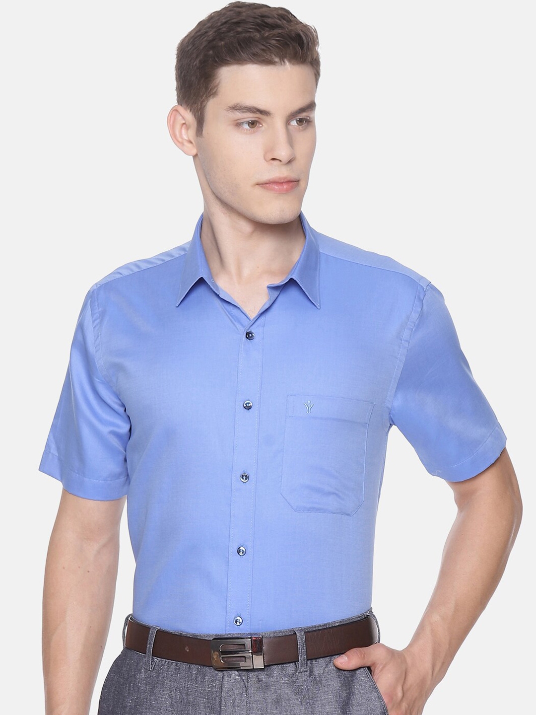 Buy Ramraj Men Blue Smart Slim Fit Solid Formal Shirt - Shirts for Men ...