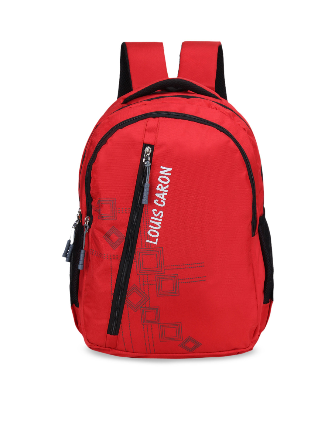 Buy LOUIS CARON Unisex Red & Black Geometric Backpack Backpacks for