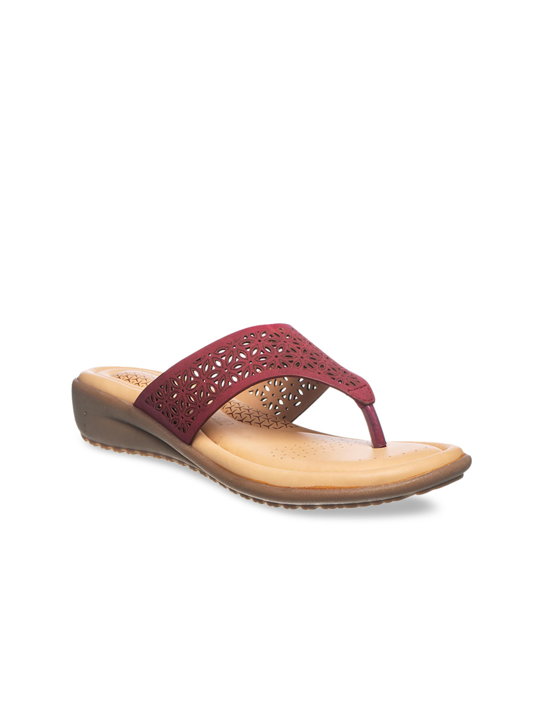 Buy Khadims Women Maroon Solid T Strap Flats - Flats for Women 12304014 | Myntra