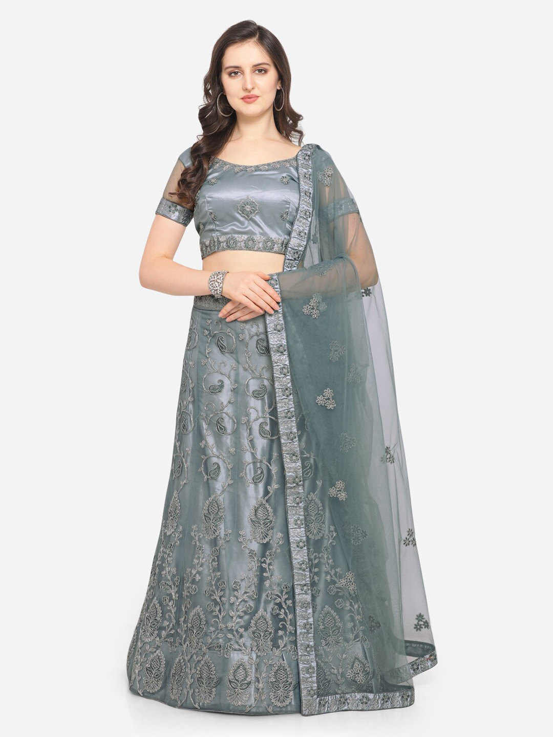 Buy VRSALES Grey Semi Stitched Lehenga & Blouse With Dupatta Lehenga
