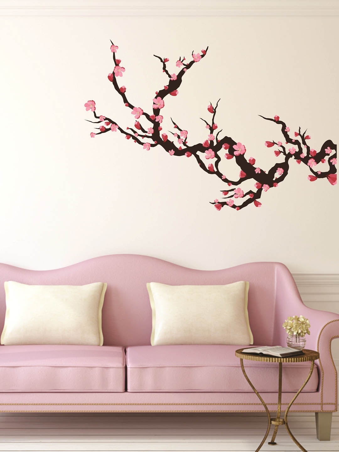Buy WALLSTICK Black & Pink Floral Large Vinyl Wall Sticker - Decals And ...