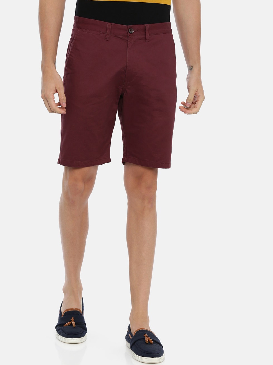 Buy Breakbounce Men Burgundy Solid Slim Fit Chino Shorts - Shorts for ...