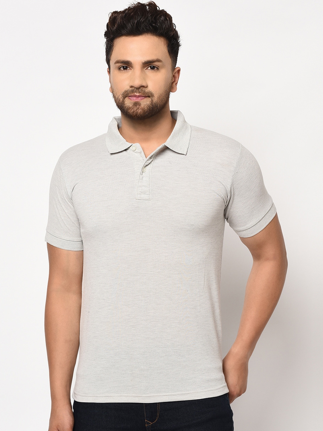 Buy ELEGANCE Men Grey Solid Polo Collar T Shirt - Tshirts for Men ...