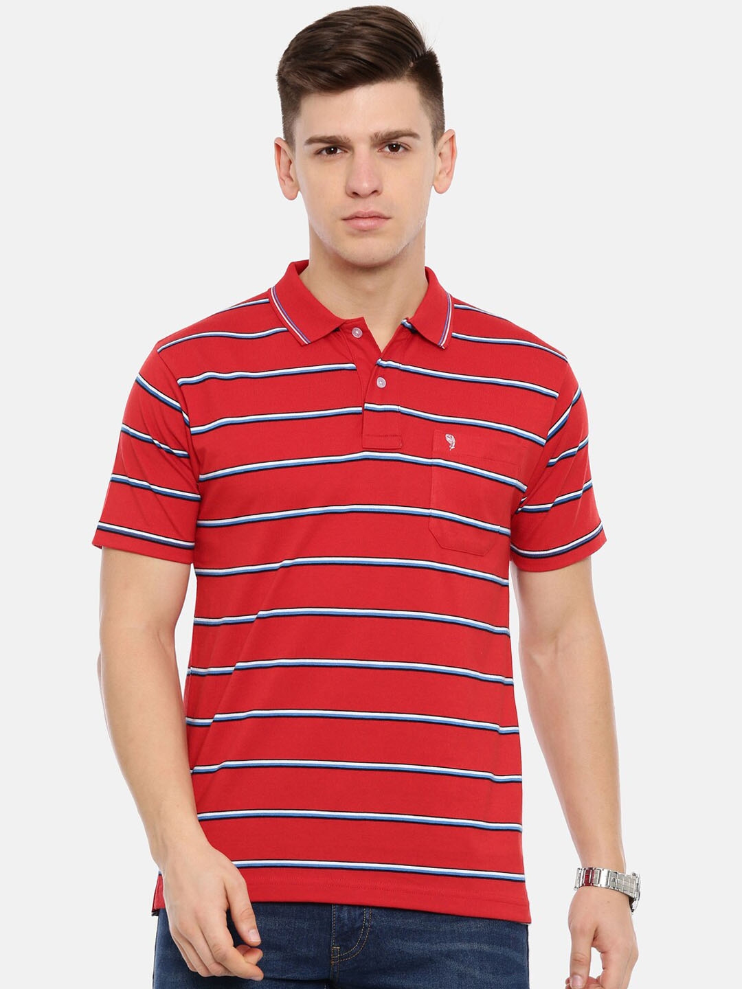 Buy Classic Polo Men Red Striped Polo Collar T Shirt - Tshirts for Men ...