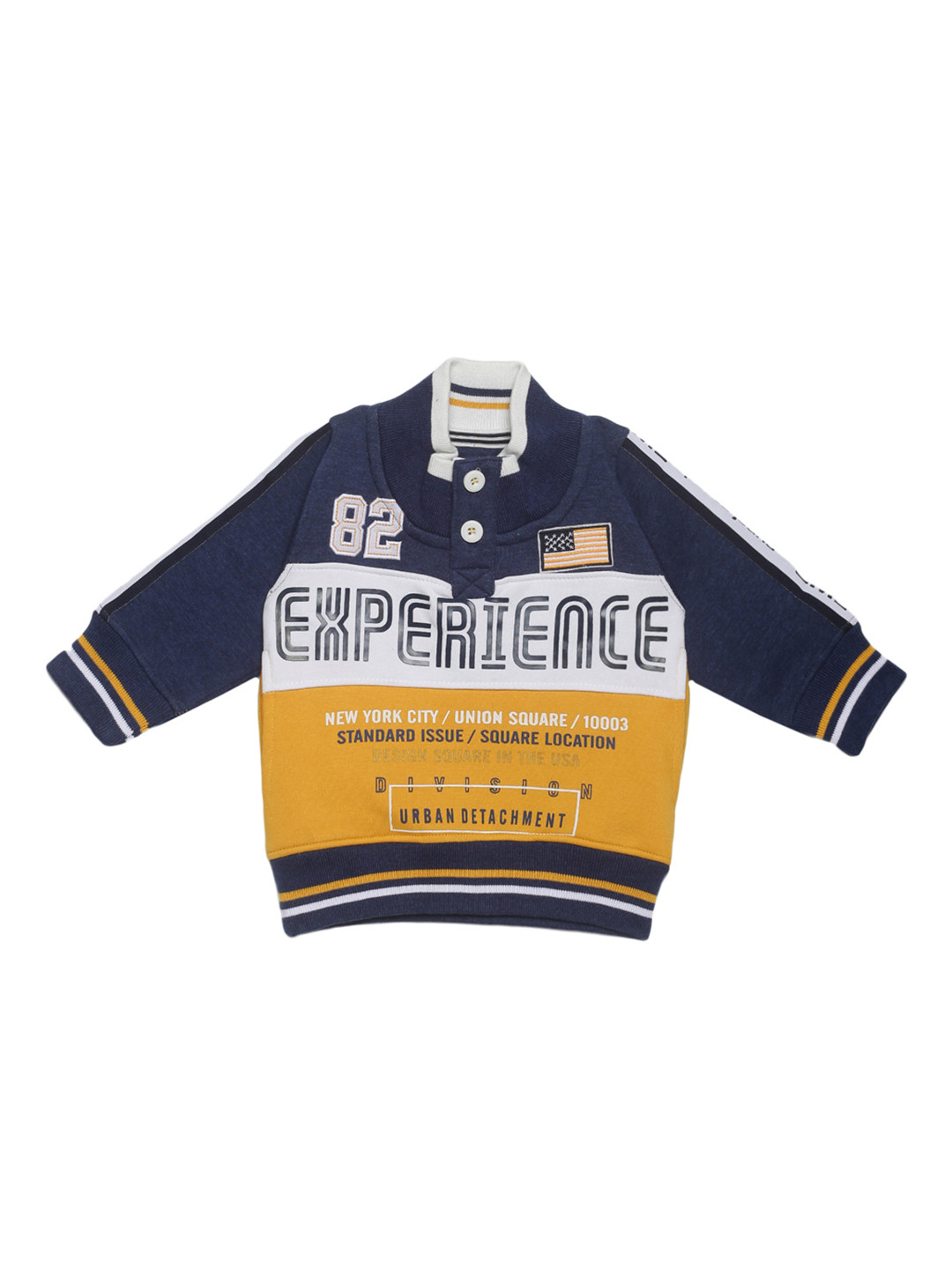 Buy FLENZA Boys Yellow & Navy Blue Colourblocked Sweatshirt