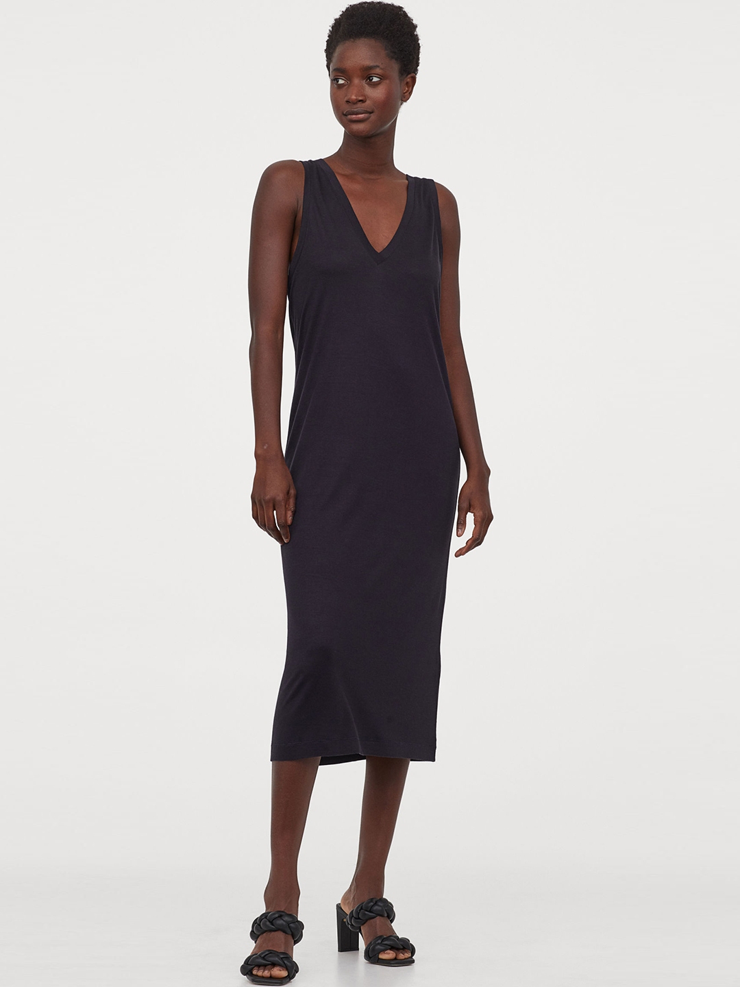 Buy H&M Women Blue Solid V Neck Jersey Dress - Dresses for Women ...