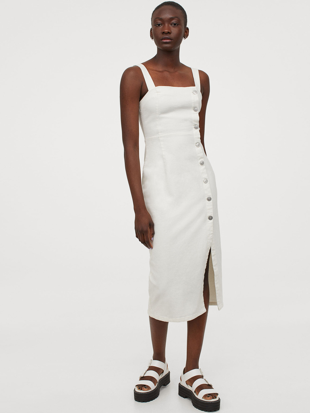 Buy H&M Women White Solid Fitted Twill Dress Dresses for Women