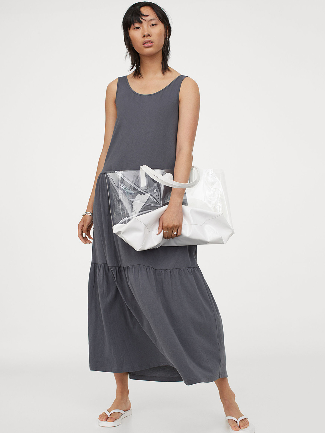 Buy H&M Women Grey Solid Ankle Length Jersey Dress Dresses for Women