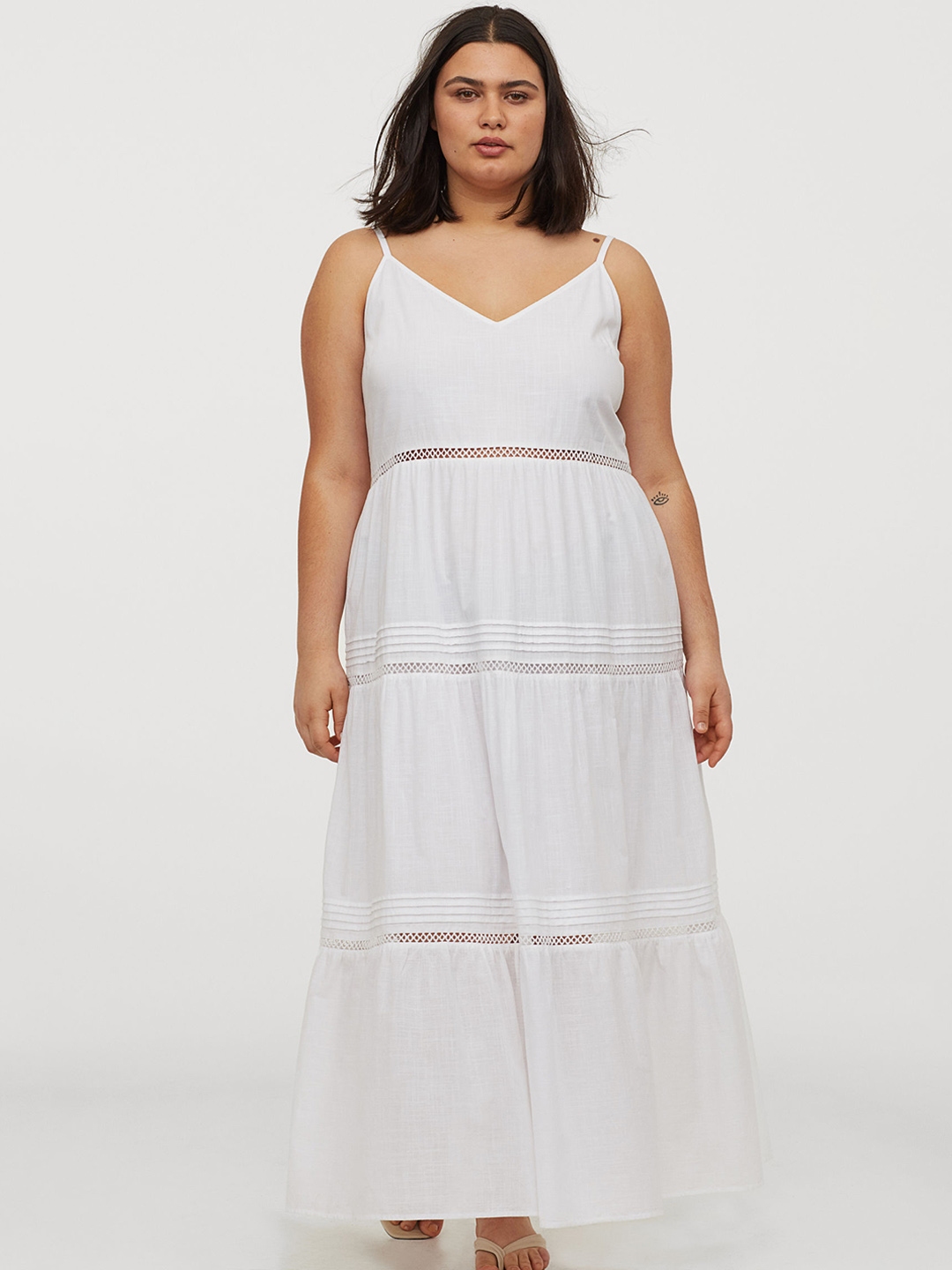 Buy H&M+ Women White Solid V Neck Cotton Dress - Dresses for Women 12203950 | Myntra