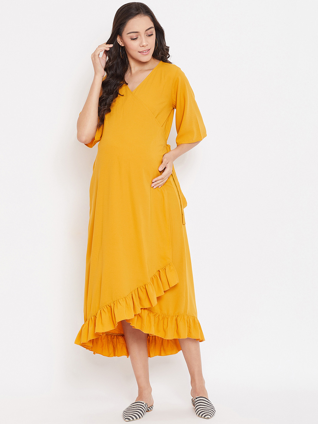 Buy The Kaftan Company Women Mustard Yellow Solid Maternity Dress Dresses for Women 12219162