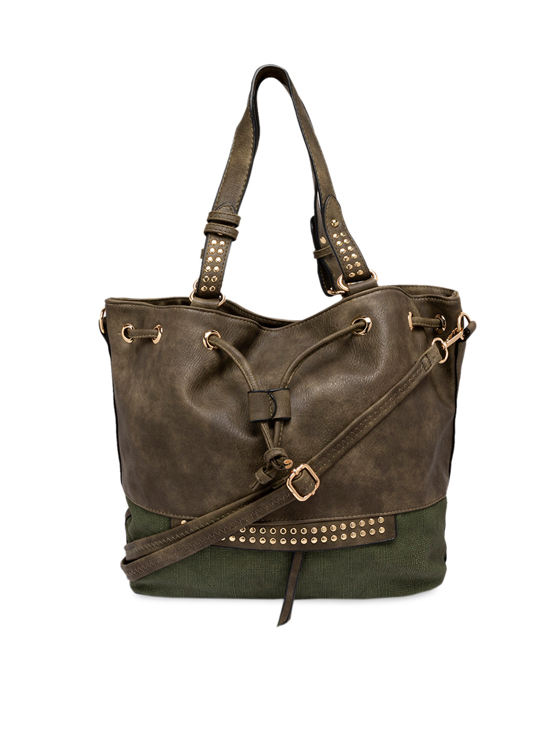 Buy Satchel Bags Green & Brown Solid Tote Bag Handbags for Women