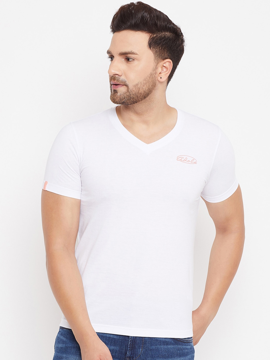 Buy Adobe Men White Solid V Neck T Shirt - Tshirts for Men 12440402 ...