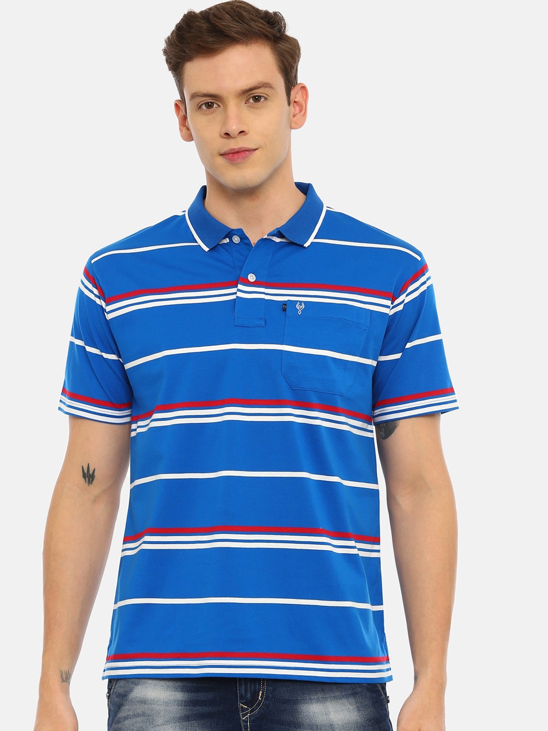 Buy Classic Polo Men Blue & White Striped Polo Collar T Shirt - Tshirts ...