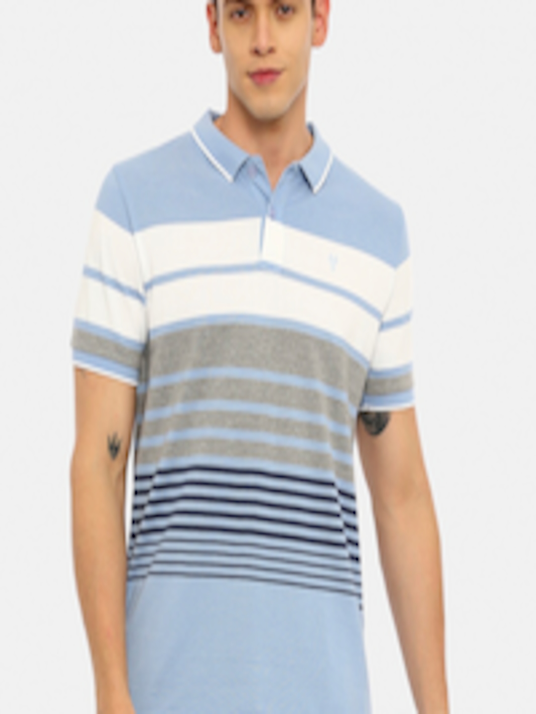 Buy Classic Polo Men Blue & White Striped Polo Collar T Shirt - Tshirts ...