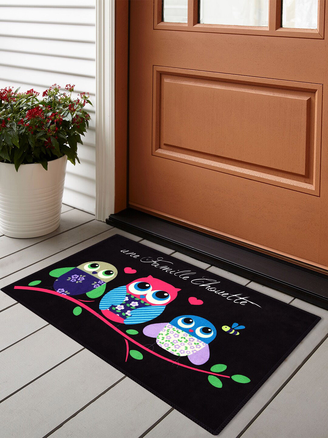 Buy Storyhome Blue & Yellow Printed Velvet Finish Anti Skid Doormat