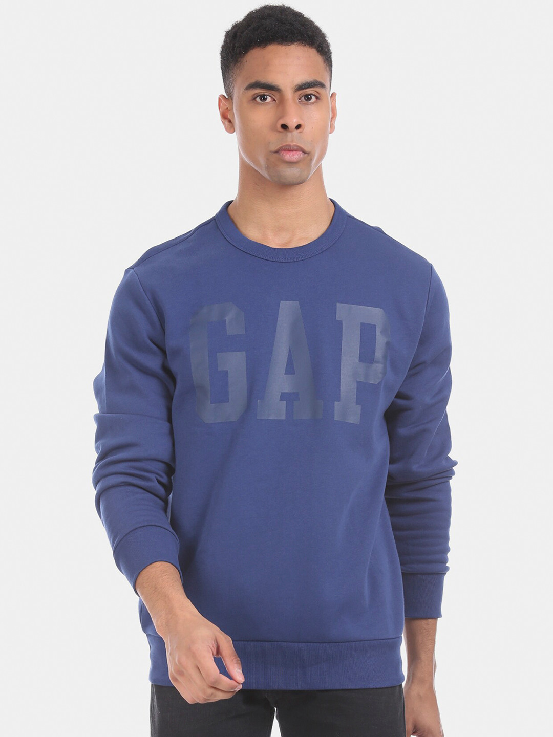 Buy GAP Men Blue Crew Neck Fleece Logo Sweatshirt Sweatshirts for Men