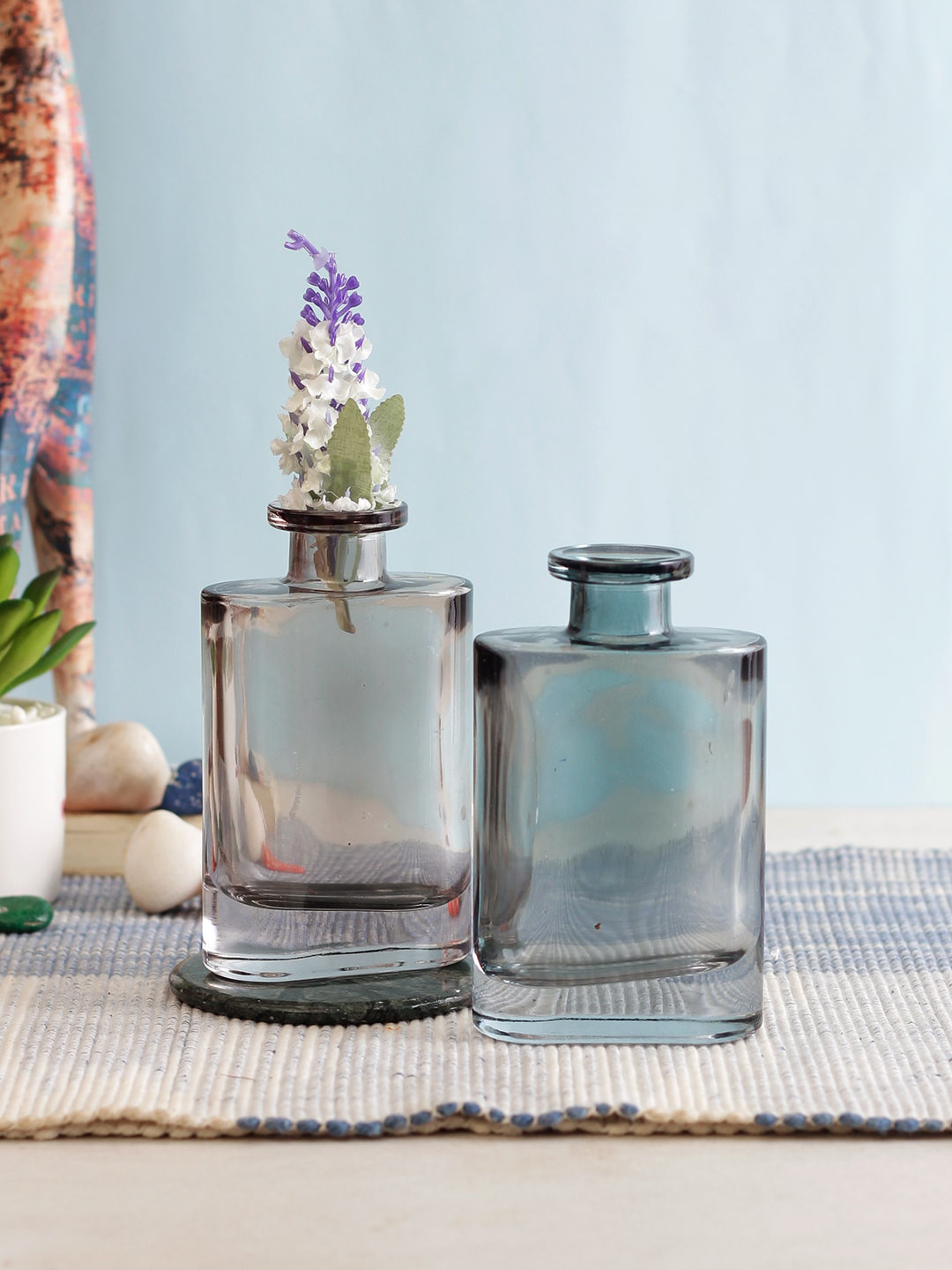 Buy TAYHAA Set Of 2 Solid Flat Clear Glass Flower Vases Vases for