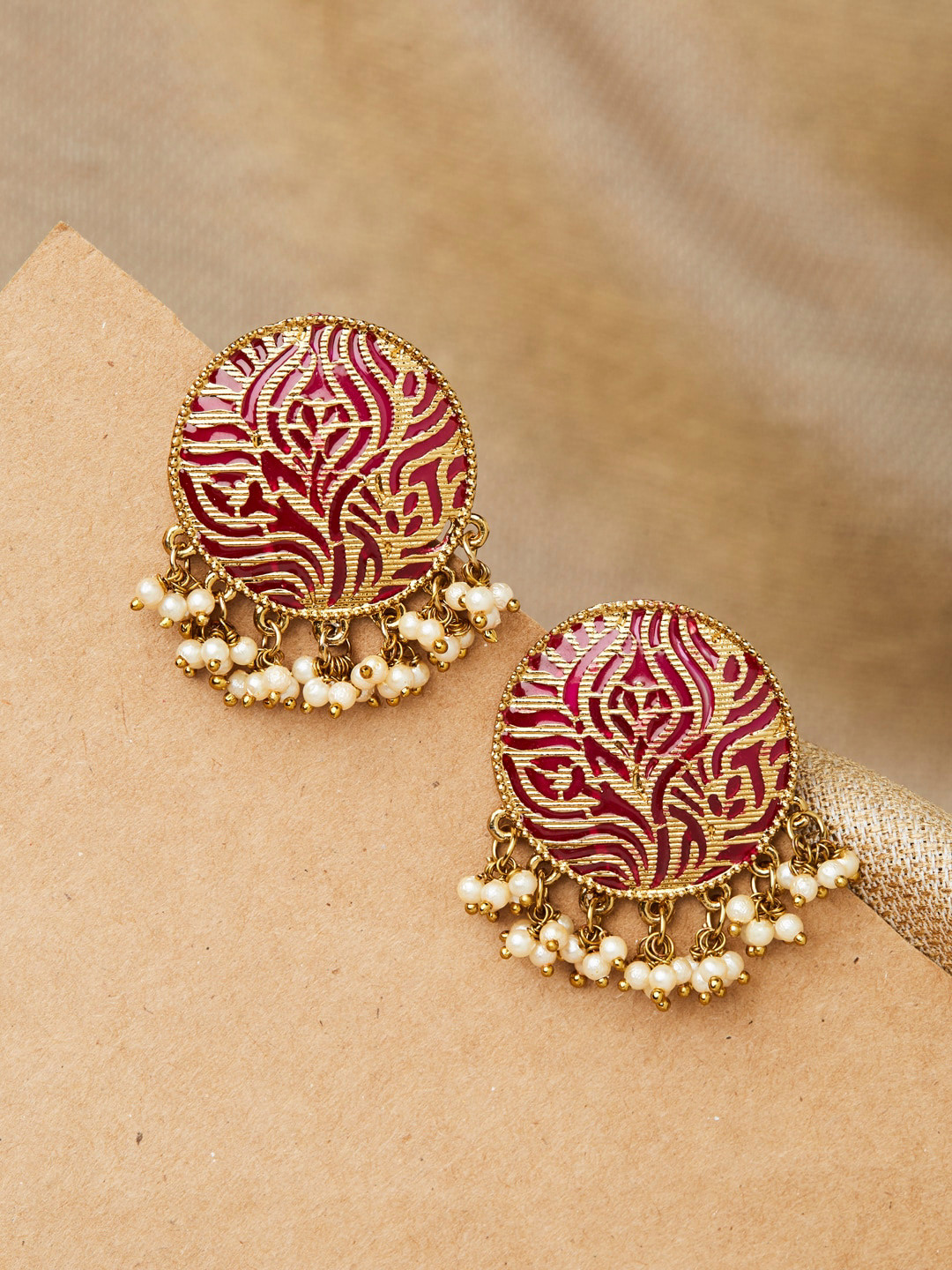 Buy Fida Gold & Fuchsia Circular Studs Earrings for Women 12448432