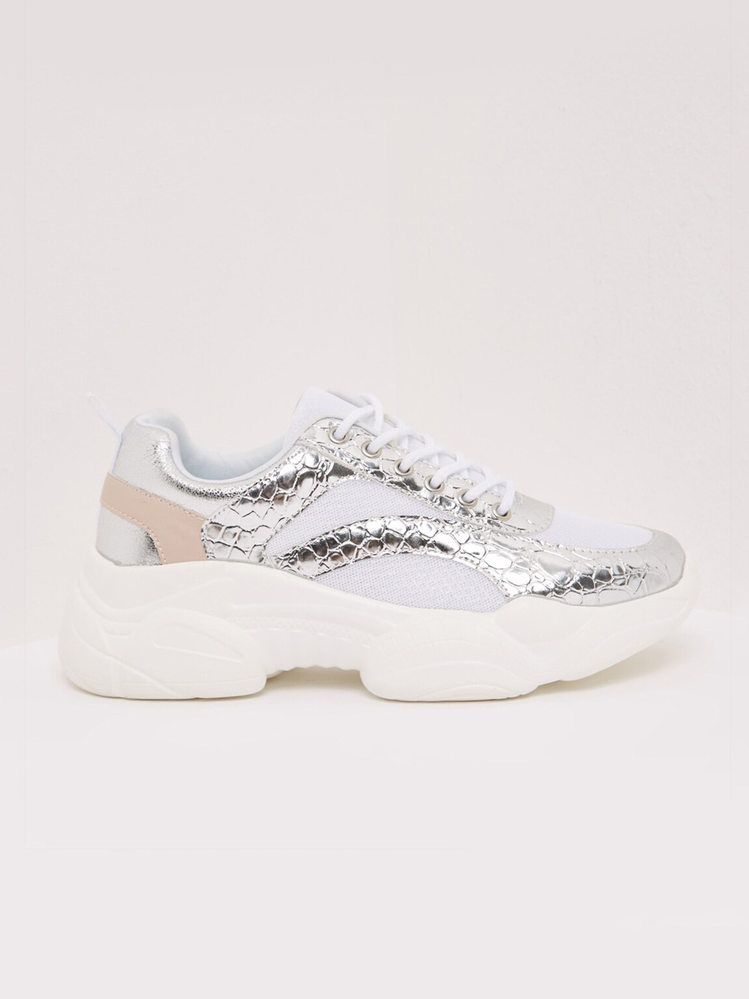 silver running shoes