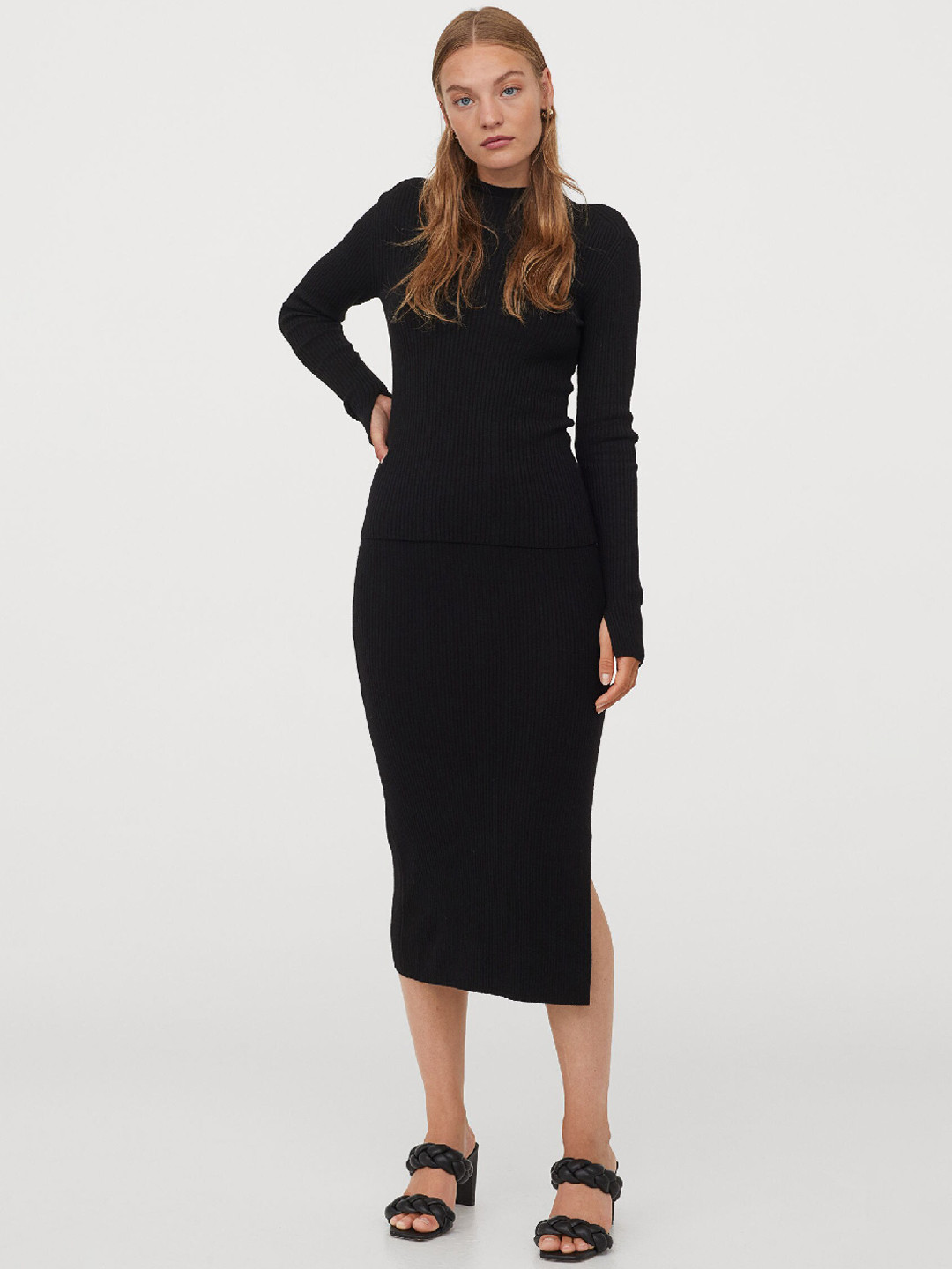 Buy H&M Women Black Solid Rib Knit Skirt Skirts for Women 12460302