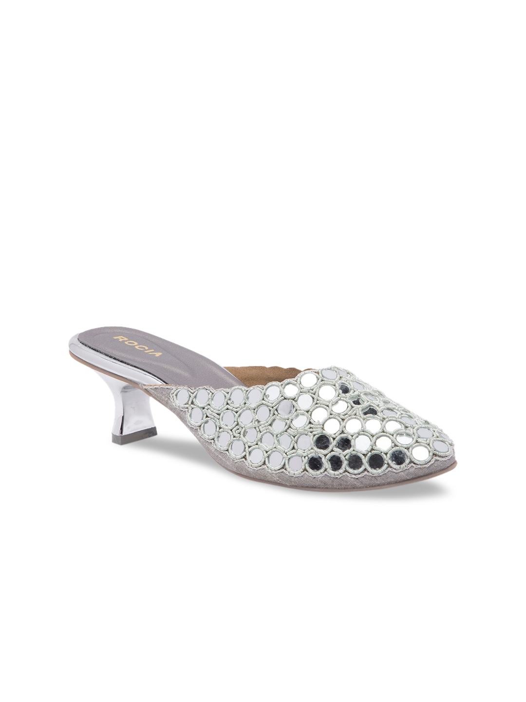 Buy Rocia Women Silver Toned Embellished Mules - Heels for Women ...