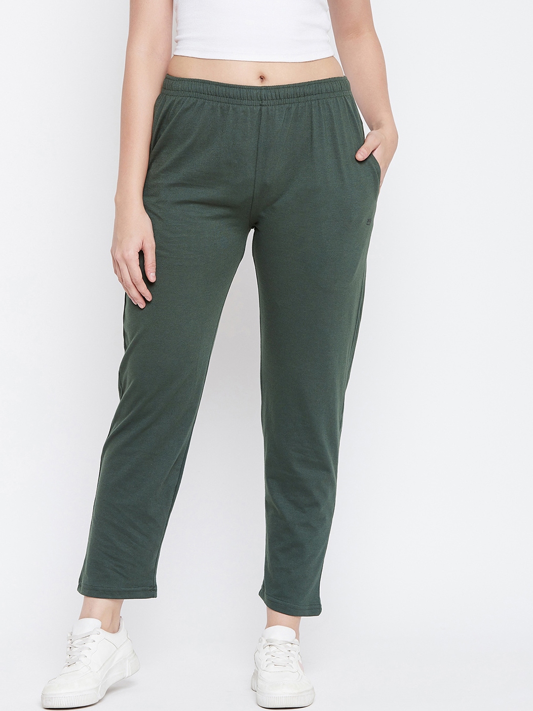 Buy Okane Women Olive Green Solid Track Pants - Track Pants for Women ...