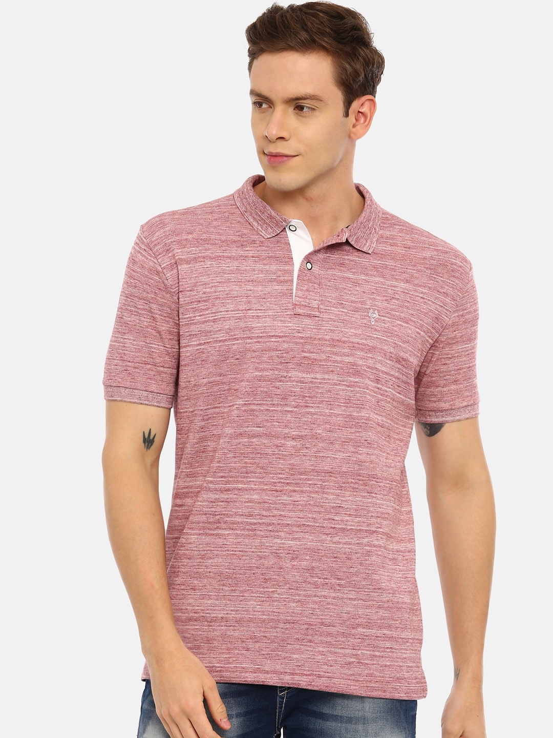 Buy Classic Polo Men Purple Self Design Polo Collar T Shirt - Tshirts ...