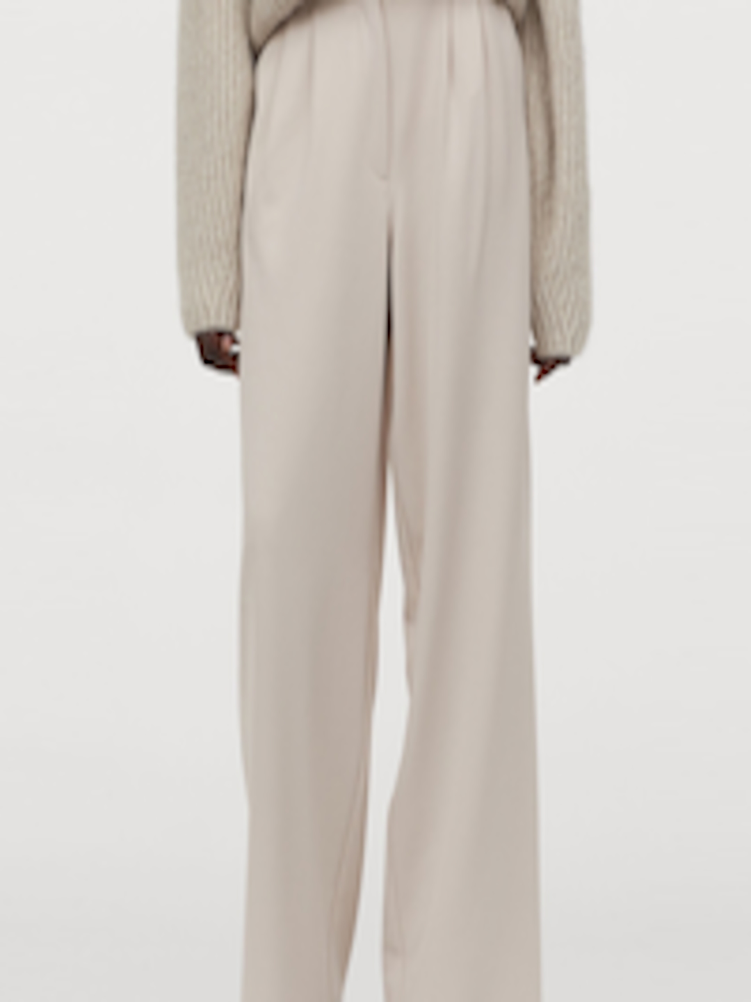 Buy H&M Women Cream Solid Wide Trousers - Trousers for Women 12466340 ...