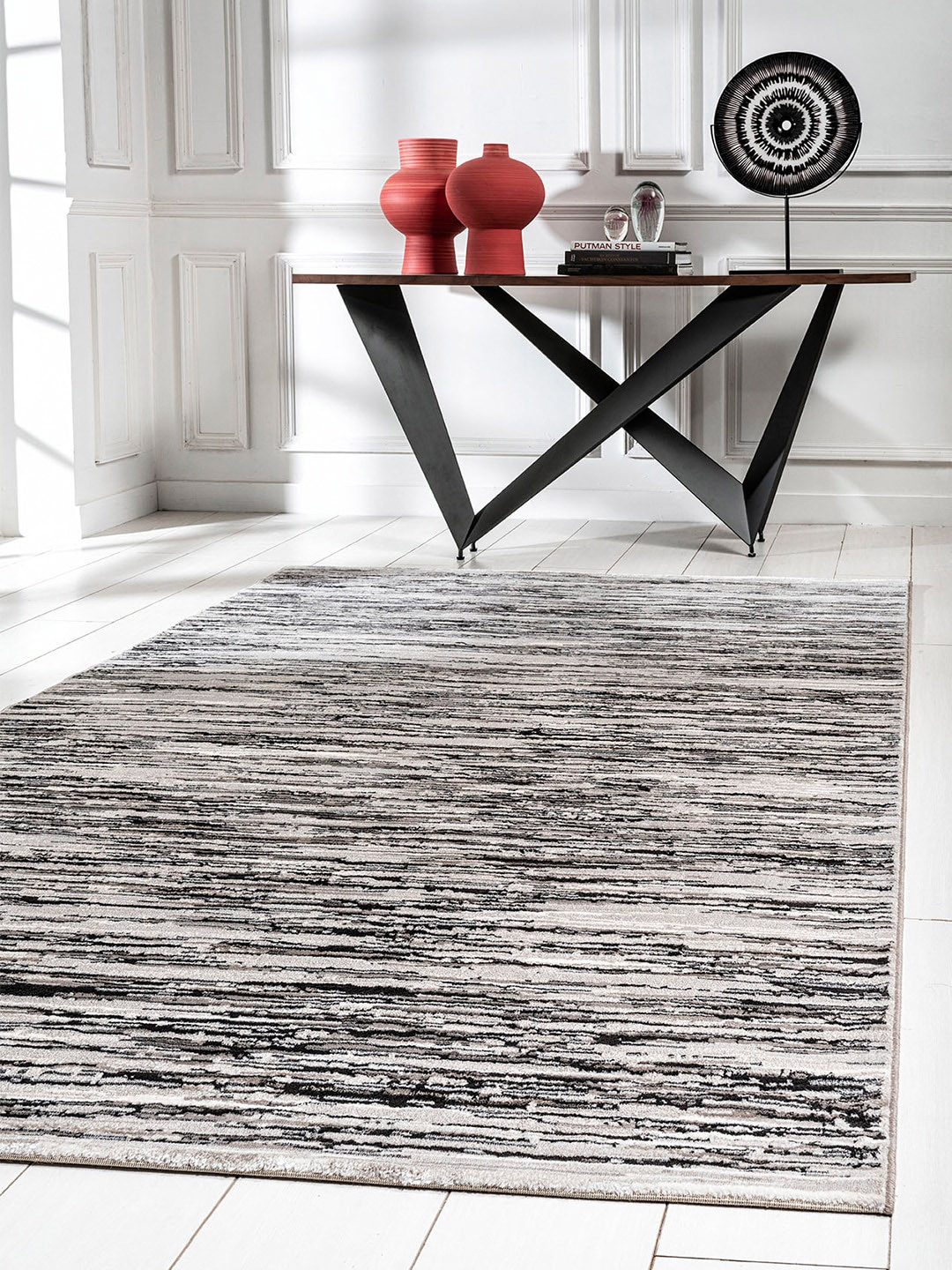Buy DDecor Black & White Abstract Print Small Textured Carpet Carpets