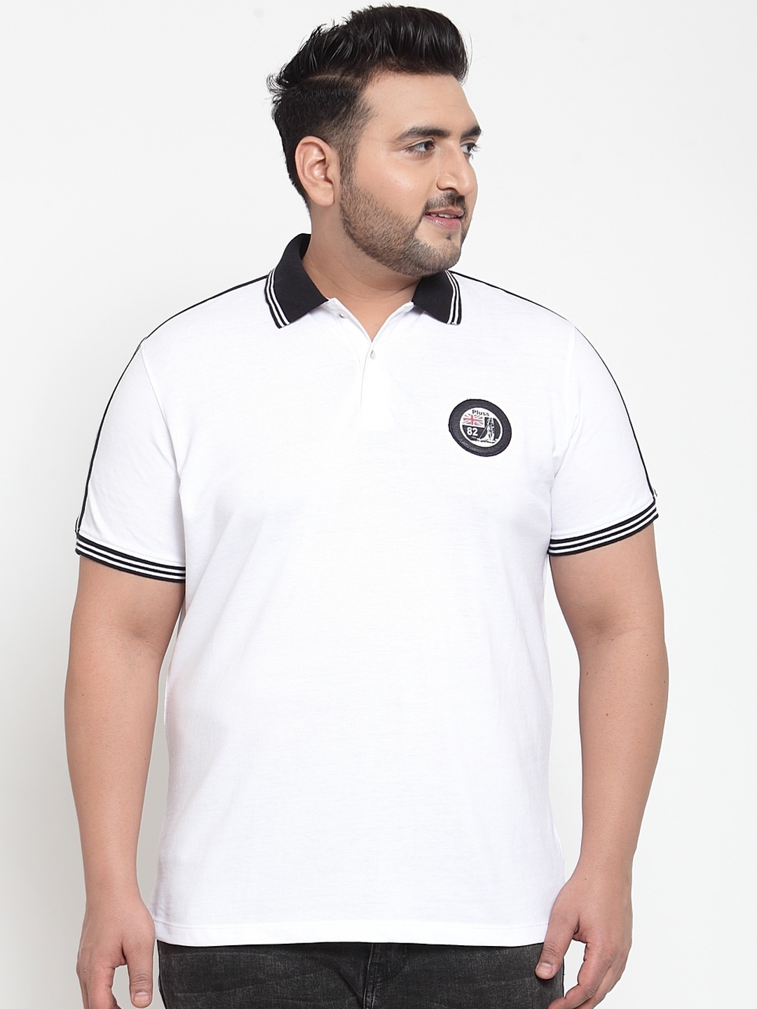 Buy PlusS Men White Black Solid Polo Collar Pure Cotton T Shirt ...