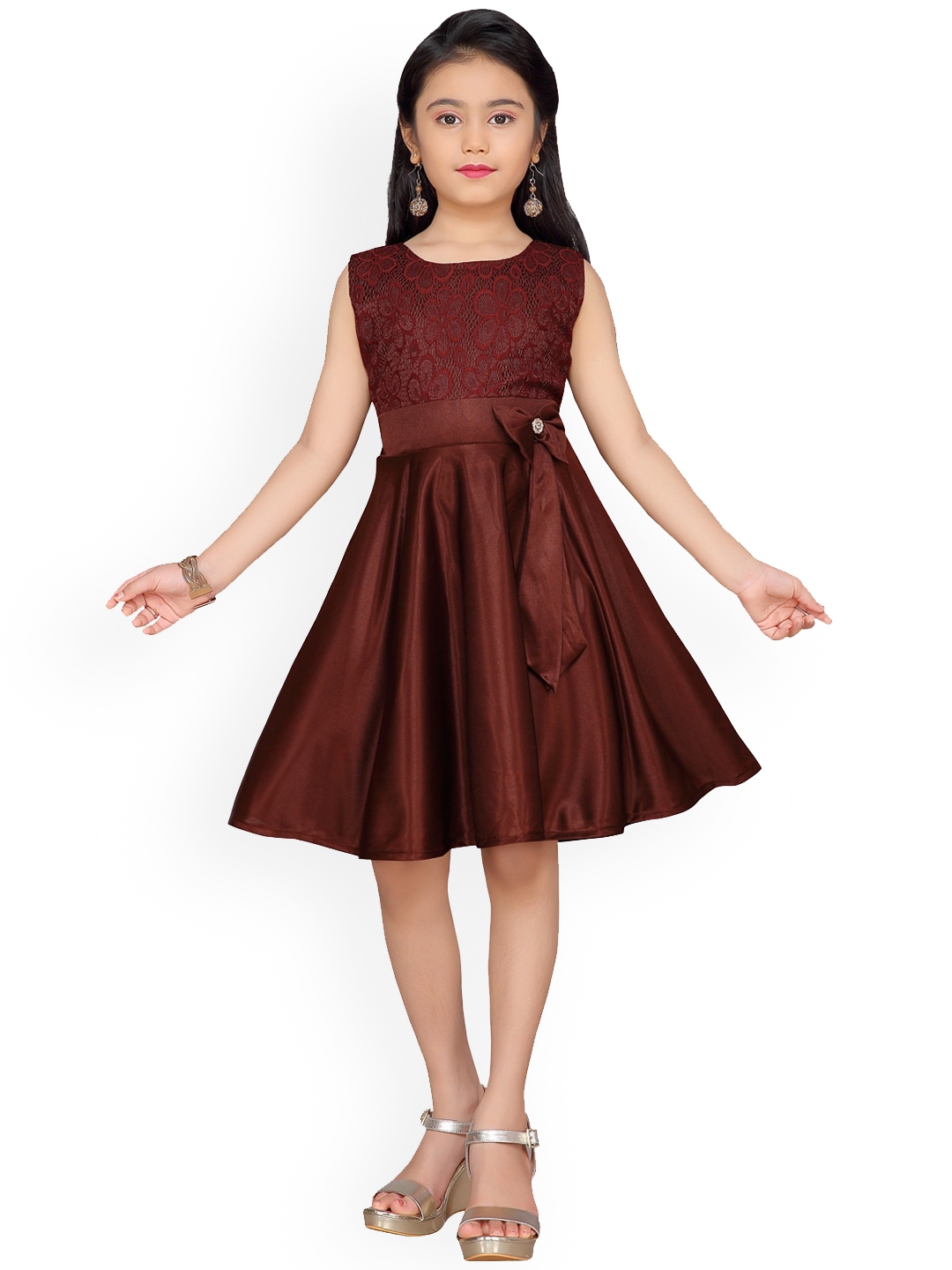 Buy Aarika Girls Coffee Brown Solid Fit And Flare Dress - Dresses for ...