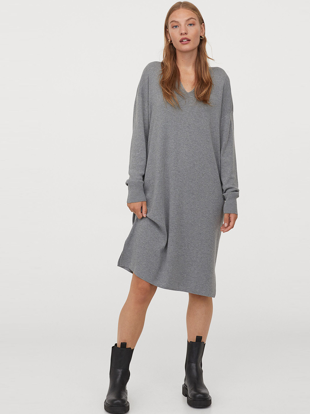 Buy H&M Women Grey Solid Fine Knit Dress Dresses for Women 12465622