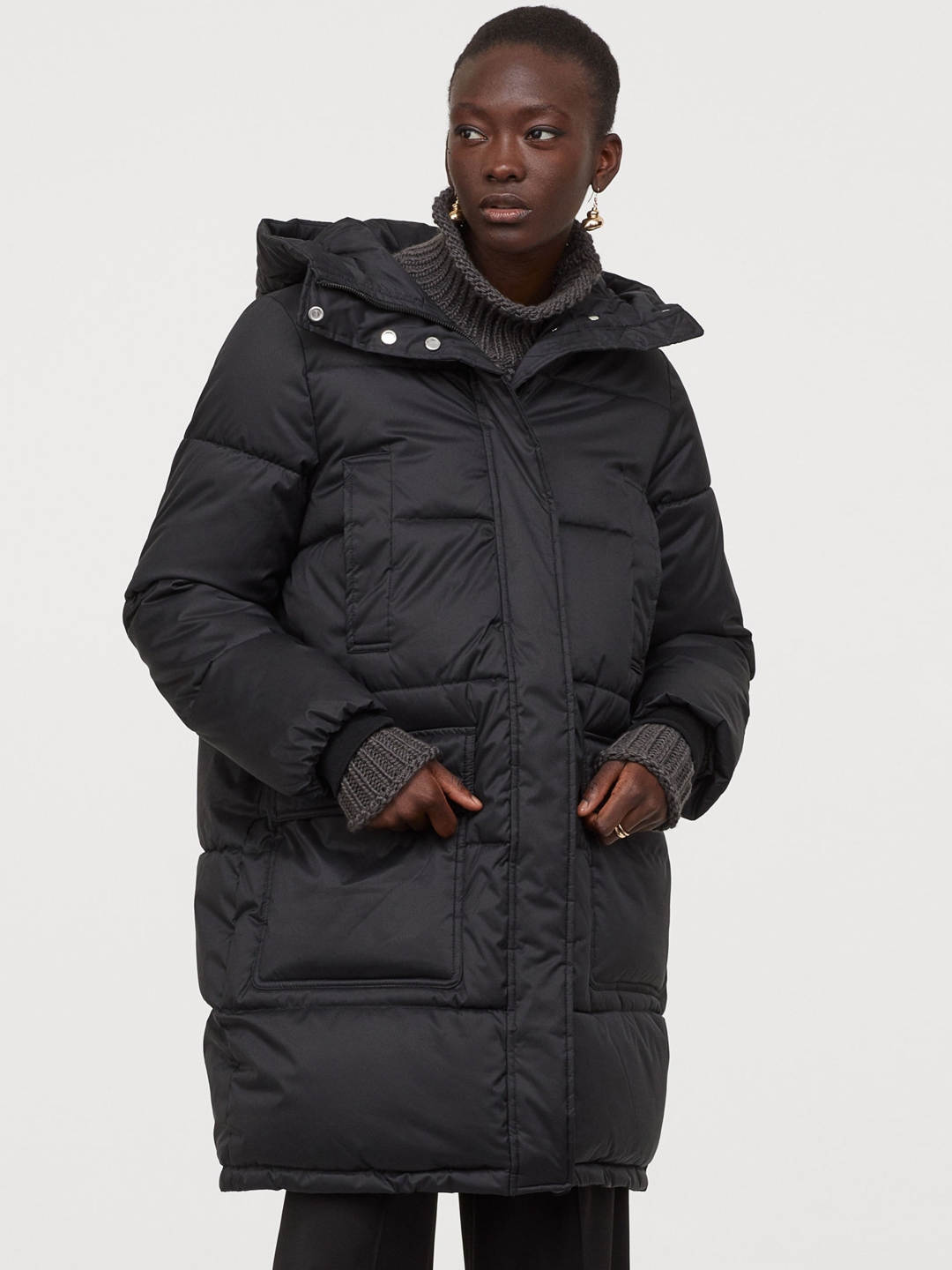 h and m black padded jacket