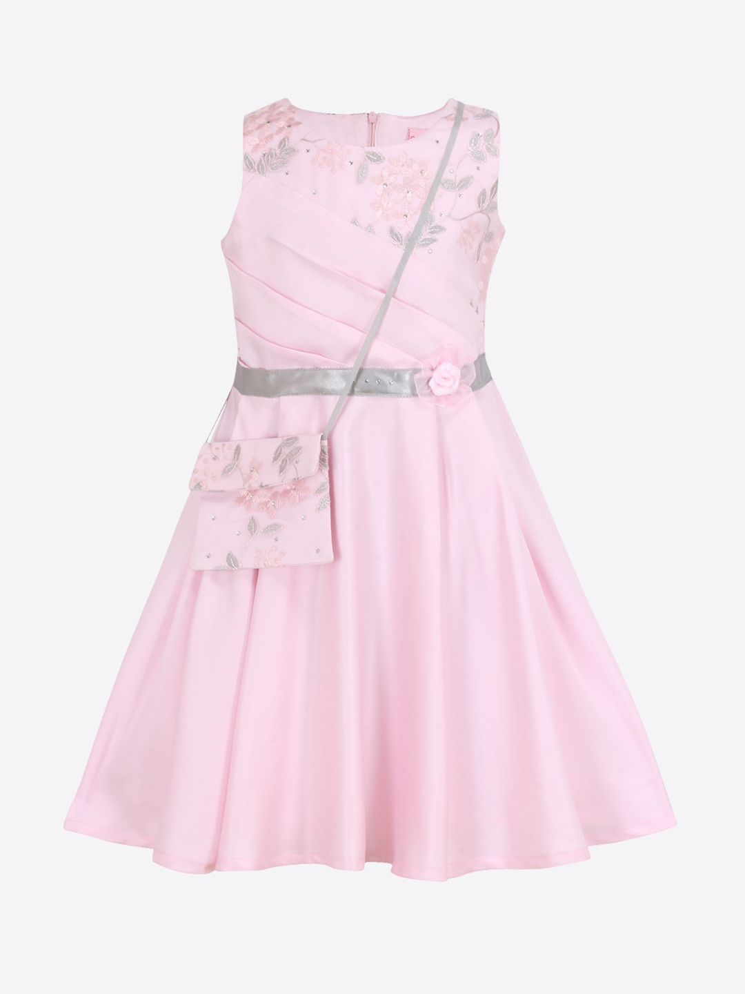 Buy CUTECUMBER Girls Pink Embroidered Fit And Flare Dress With Sling
