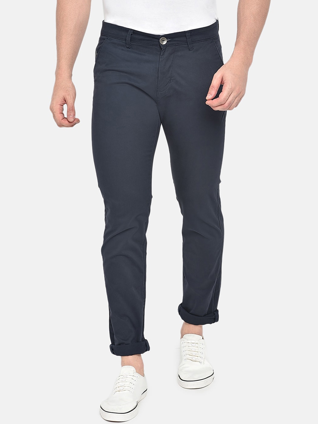 Buy Beevee Men Navy Blue Regular Fit Solid Chinos - Trousers for Men ...