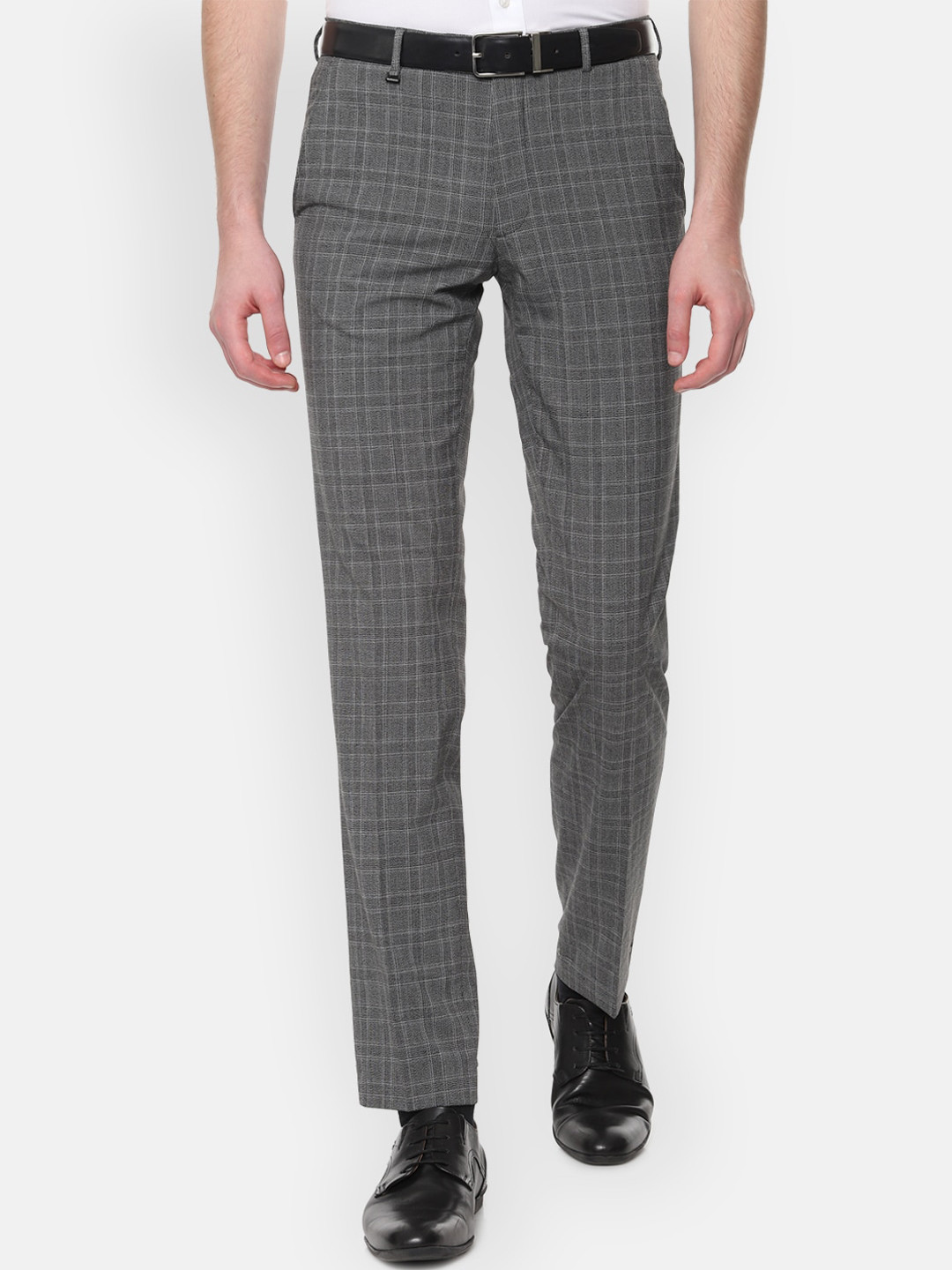 Buy Van Heusen Men Grey Slim Fit Checked Formal Trousers - Trousers for ...