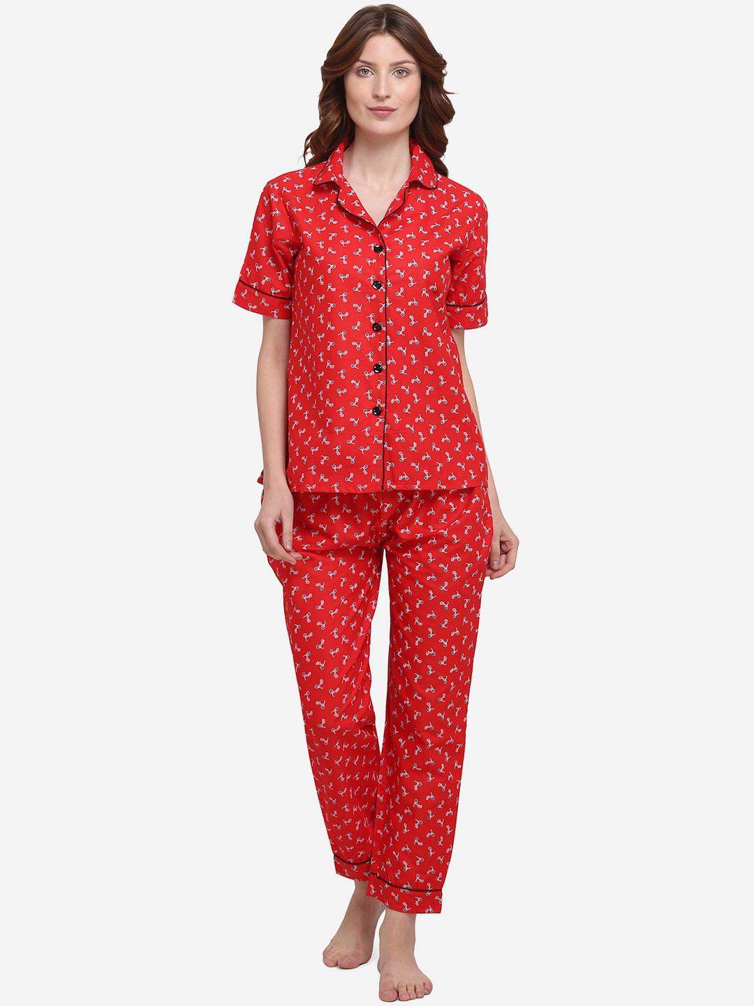 Buy Smarty Pants Women Red Printed Night Suit Night Suits for Women 12477598 Myntra
