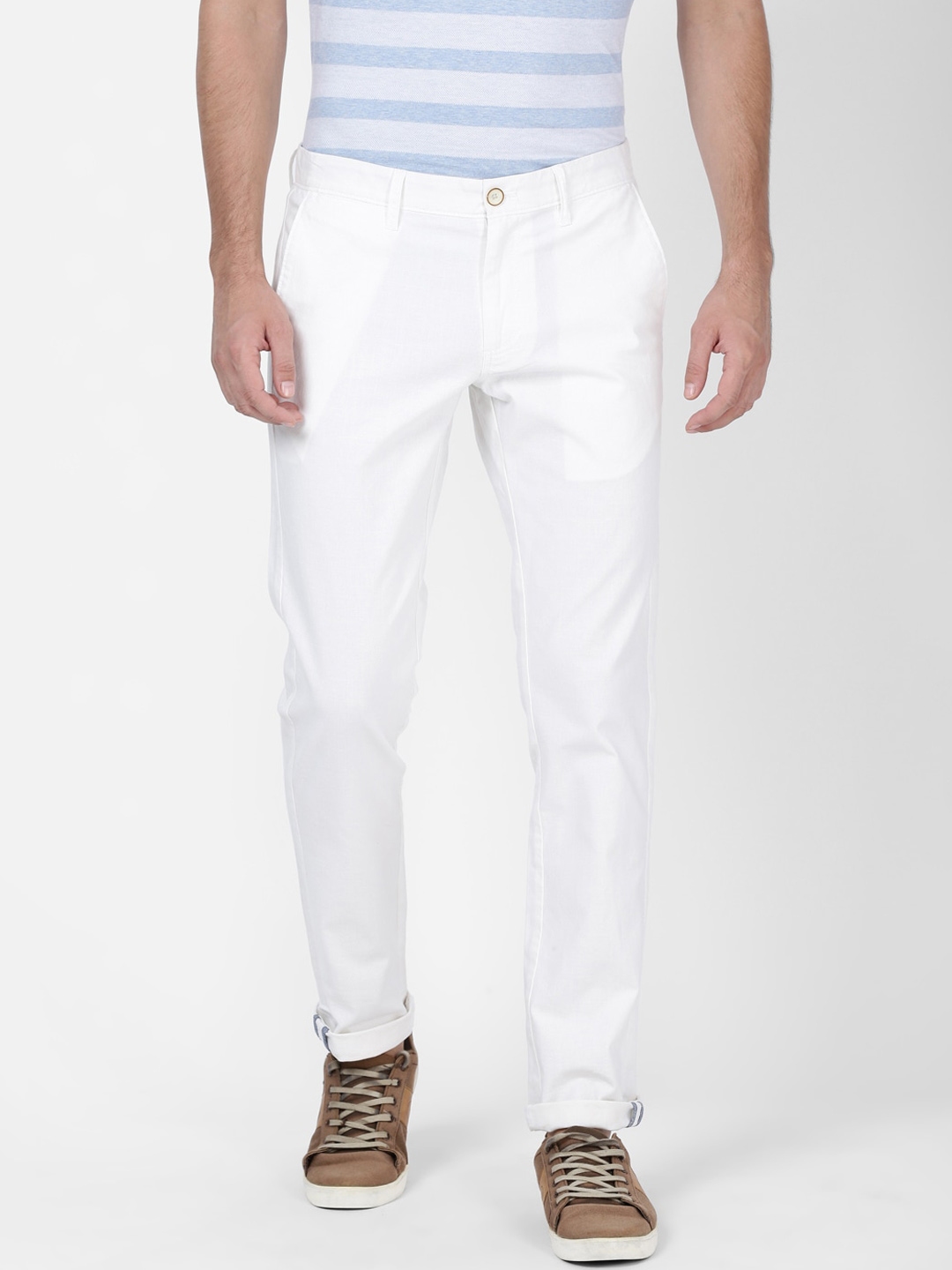 Buy T Base Men White Tapered Fit Solid Chinos - Trousers for Men ...