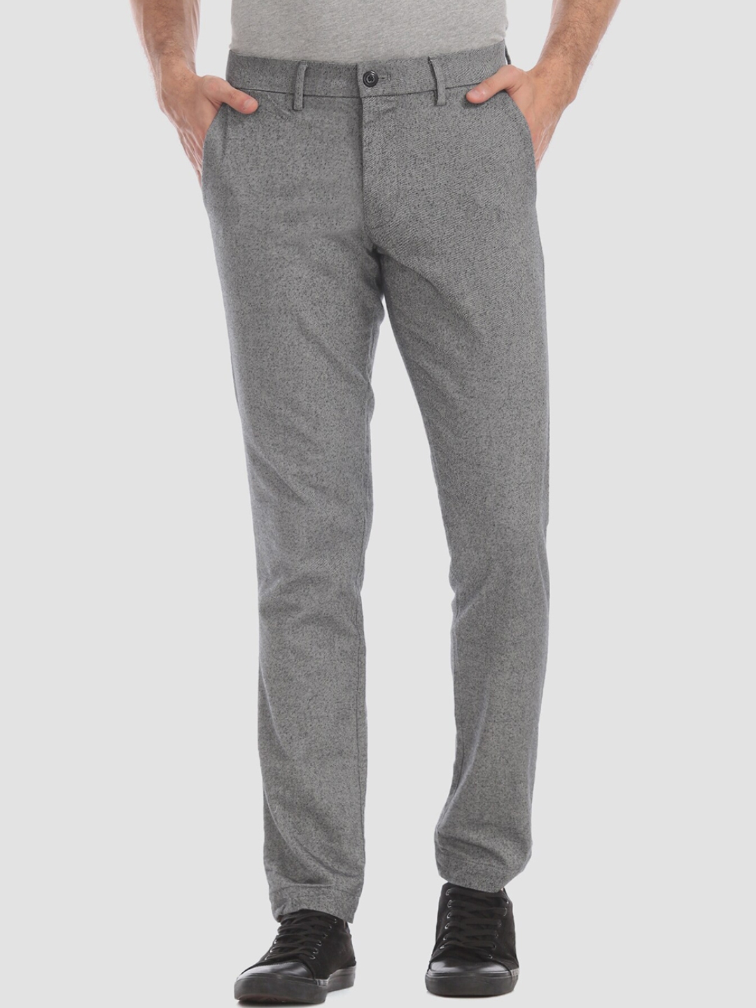 Buy GAP Men Grey Slim Fit Solid Regular Trousers - Trousers for Men ...