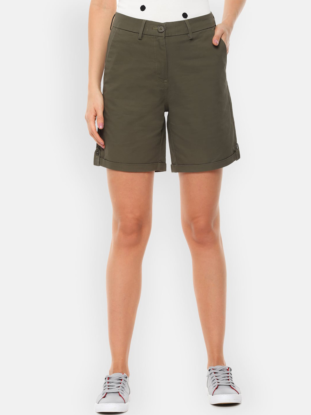 Buy Van Heusen Woman Women Olive Green Solid Regular Fit Regular Shorts