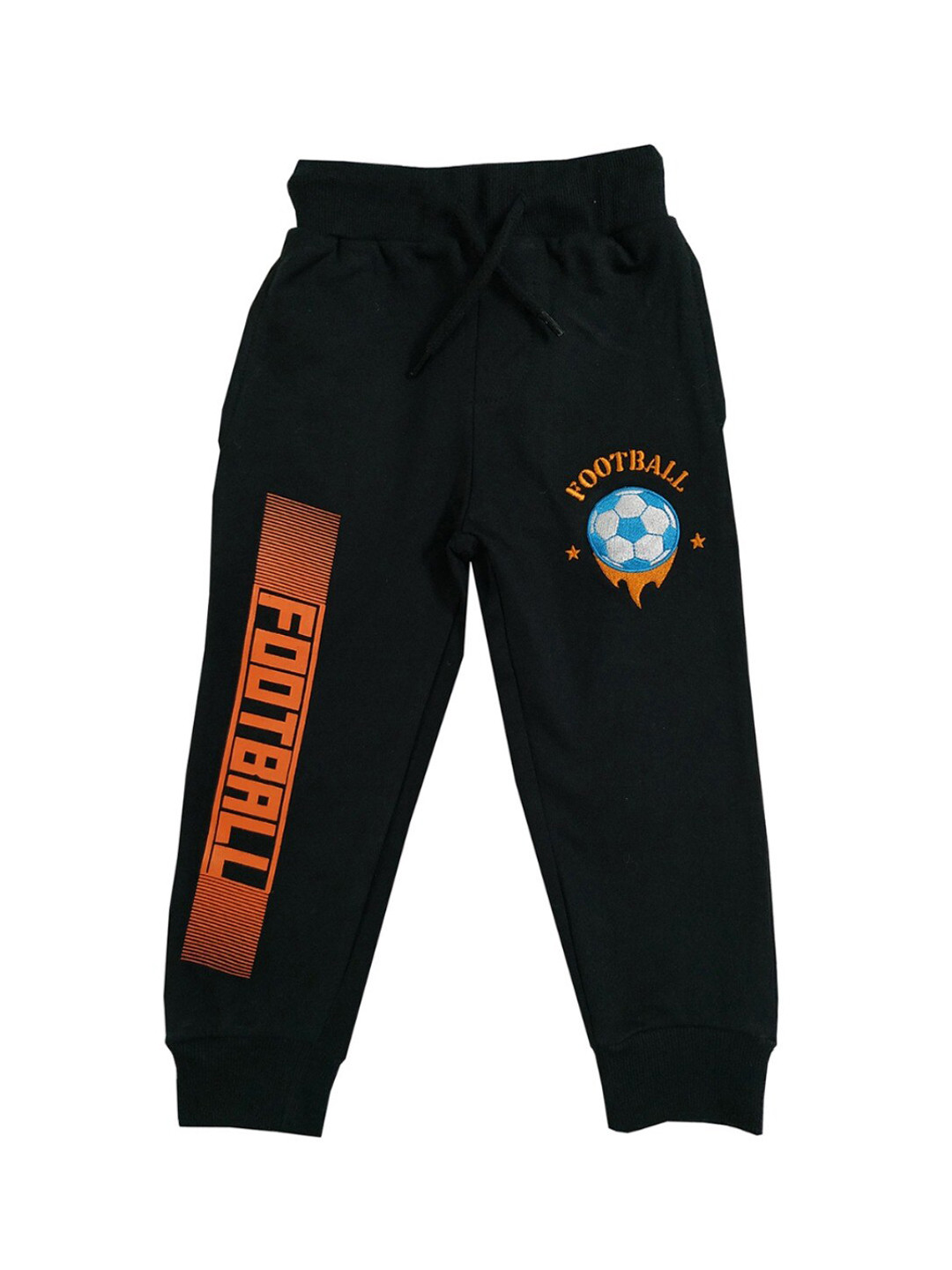 Buy KiddoPanti Boys Black & Orange Colored Typography Print Straight Fit Fleece Joggers Track