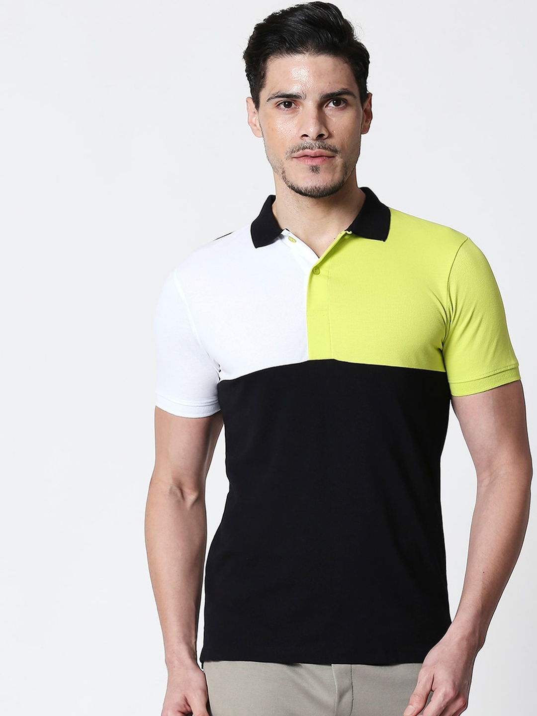 Buy Bewakoof Men Multicoloured Colourblocked Polo Collar T Shirt ...