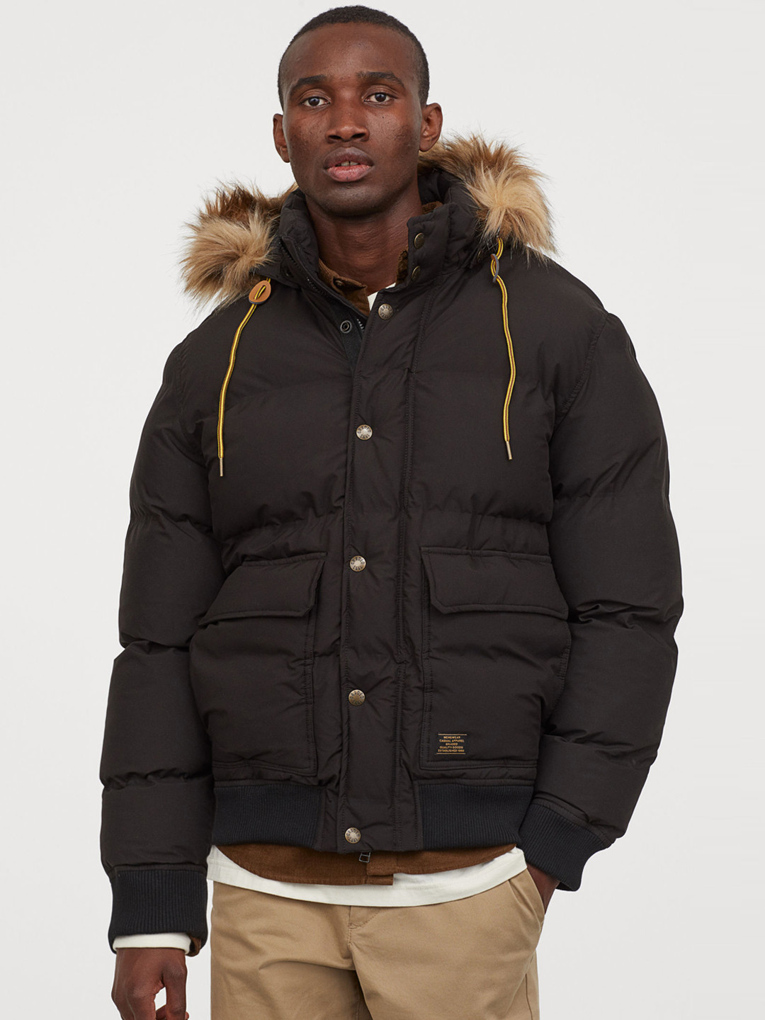 Buy H&M Men Black Solid Hooded Puffer Jacket Jackets for Men 12507622
