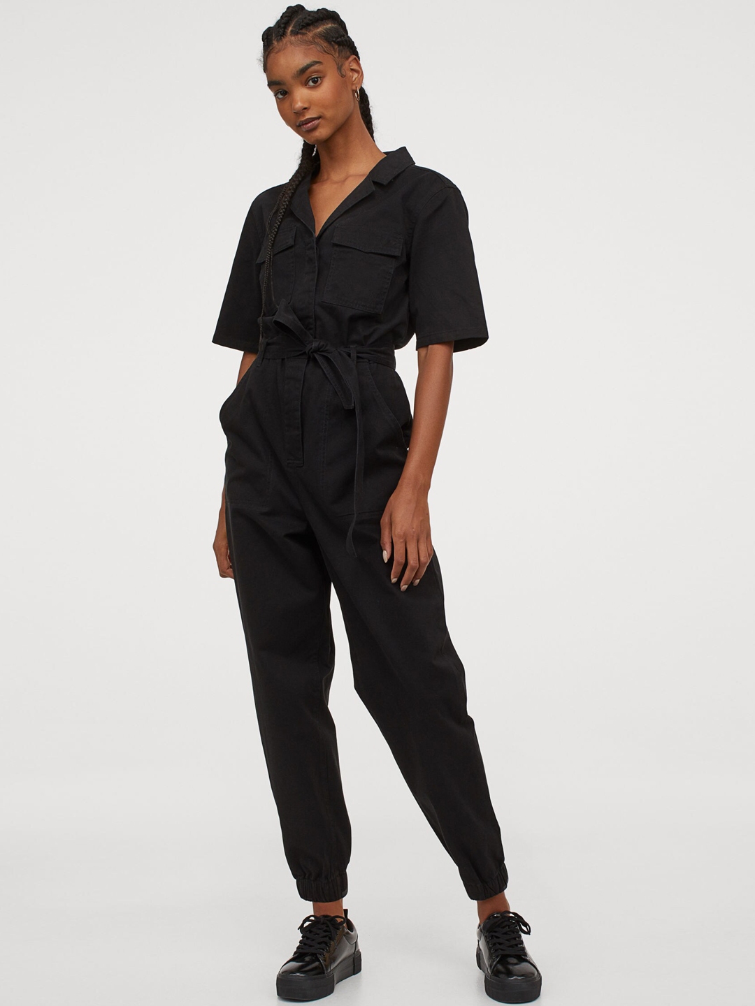 Buy H&M Women Black Cotton Twill Boiler Suit - Jumpsuit for Women ...